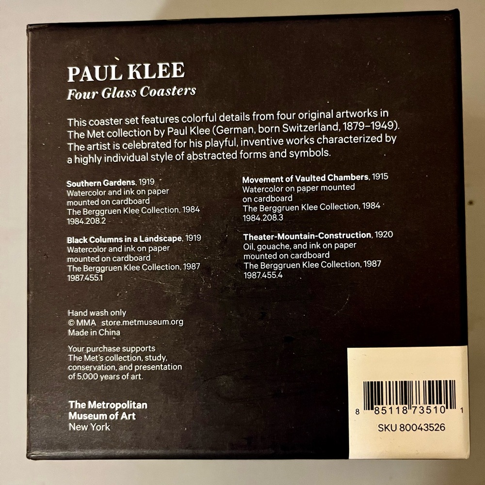 NEW The Met Paul Klee Four Glass Coasters - Picture 5 of 6